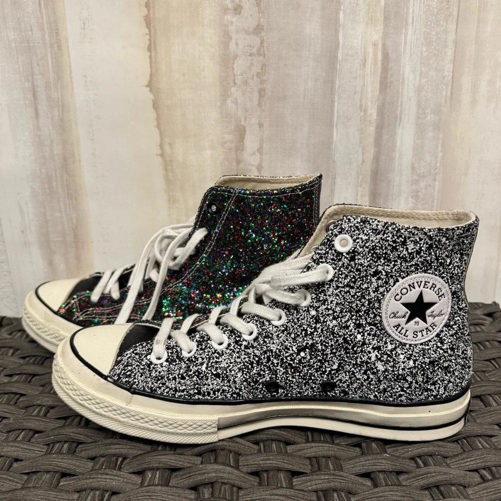 JW Anderson & Converse Glitter High-Top Sneakers - Black and Multicolor - Picture 4 of 8